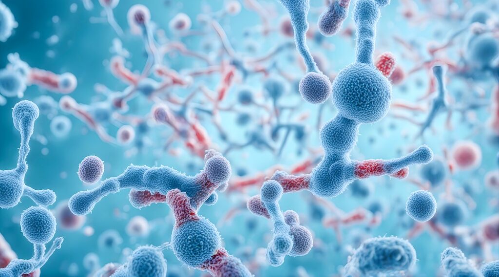 Digital render of cells interacting