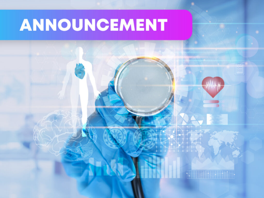 Photo of stethoscope with digital overlay of health data and text: Announcement
