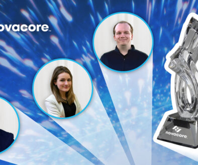 Graphic showing the Novacore Supernova award and headshots of the winners
