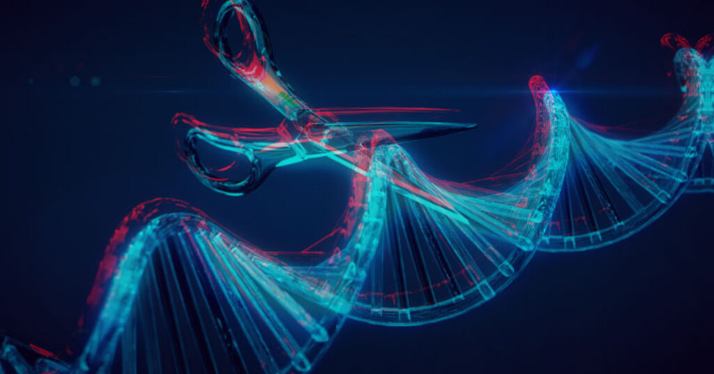 Digital graphic of DNA strand and scissors