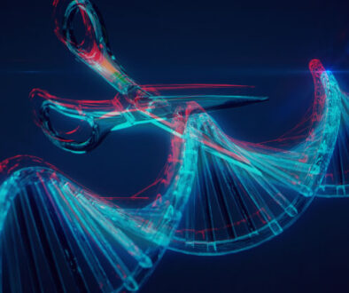 Digital graphic of DNA strand and scissors