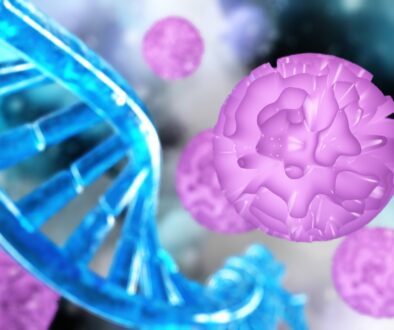 Digital render of cells and DNA strand