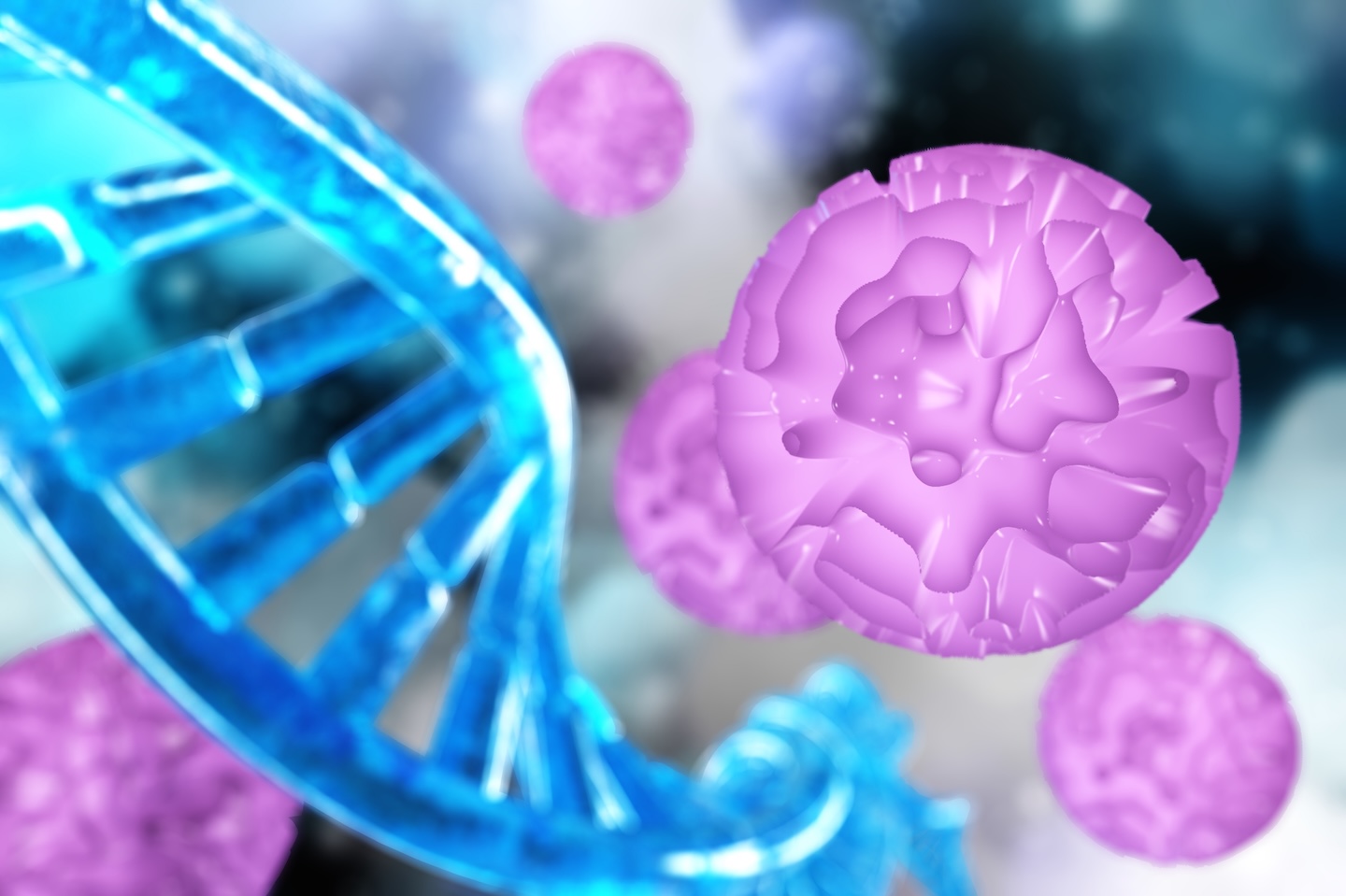 Digital render of cells and DNA strand