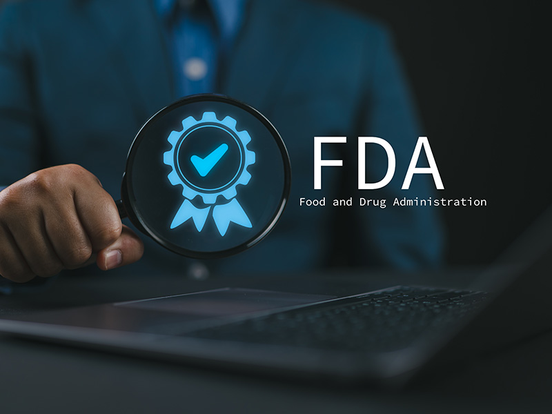 Photo of approval check and letters FDA. Food and Drug Administration