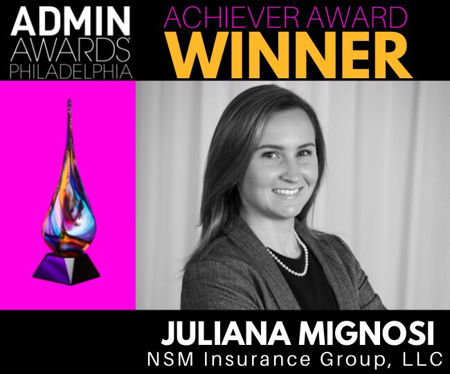Headshot of Juliana Mignosi with the text Achiever Award Winner and an image of the award statue in a pink color block Headshot of Juliana Mignosi with the text Achiever Award Winner and an image of the award statue in a pink color block