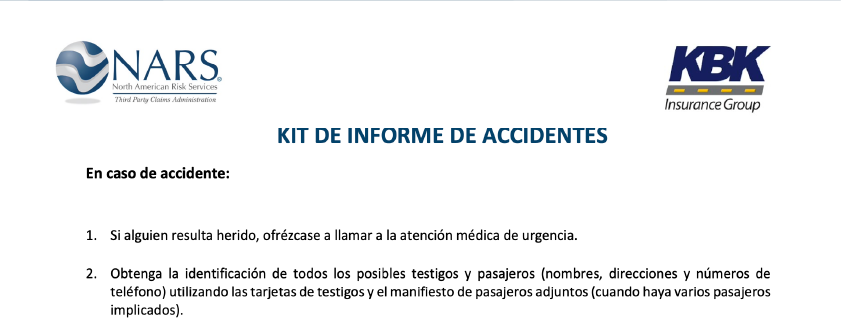 Image of Spanish accident kit document