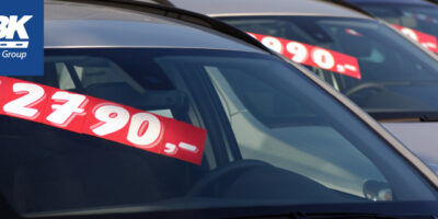 Used cars lined up at used car dealership