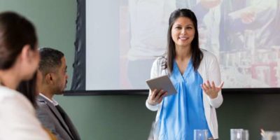 woman giving a presentation