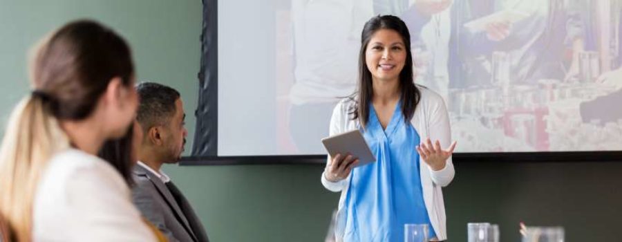 woman giving a presentation