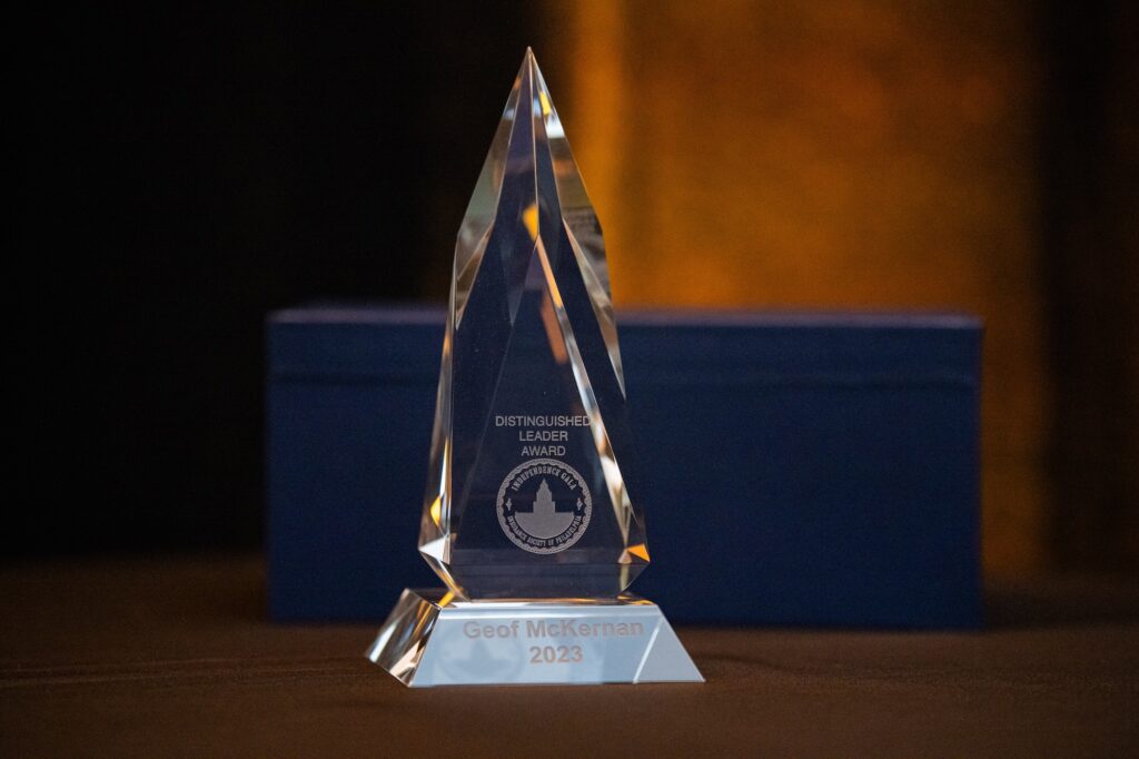 Photo of the crystal ISOP Distinguished Leader Award
